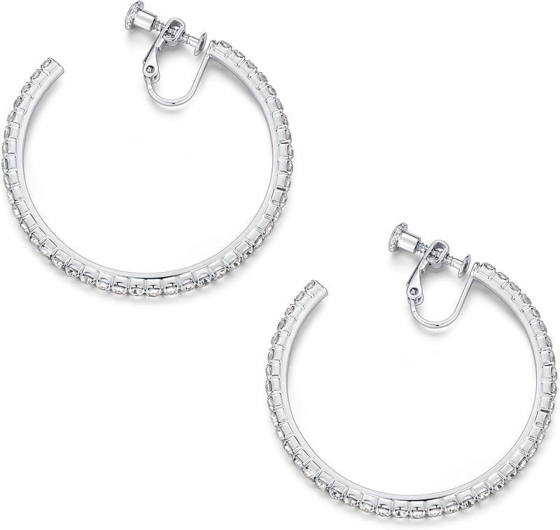 LAXPICOL Fashion Sparkly Austrian Circle Hoop Earrings Clip On Earrings For Women No Piercing Earrrings - Image 3